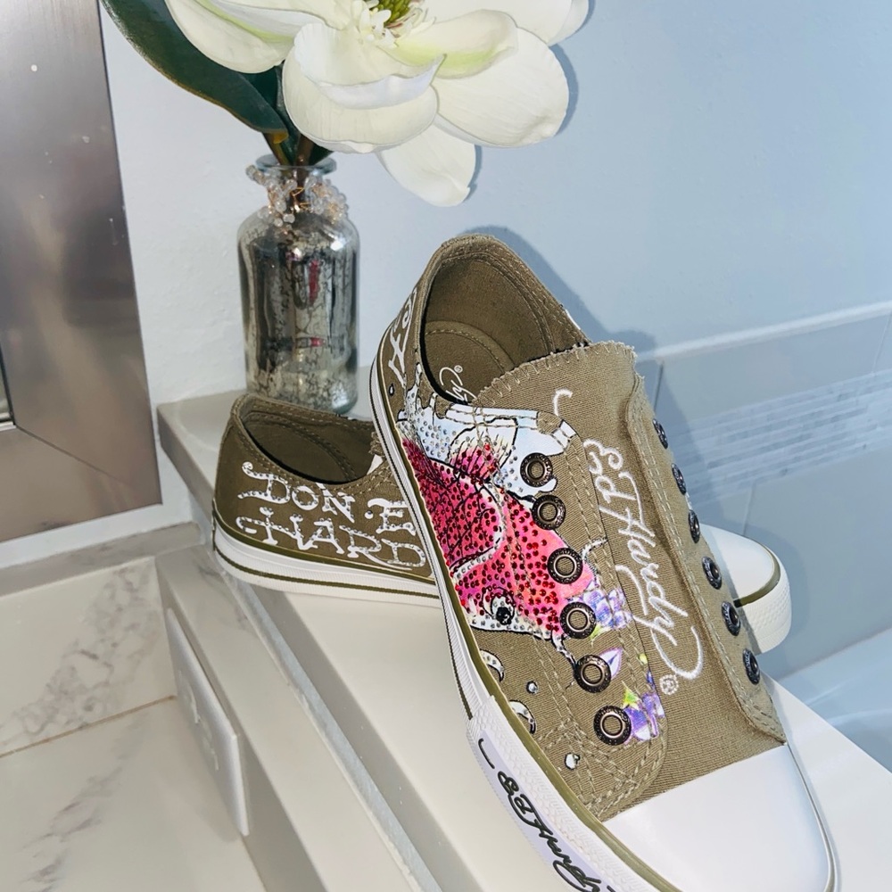 Ed Hardy Lowrise Military Koi Fish Sneakers